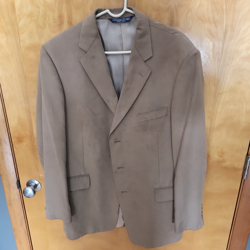 Vintage Roundtree & Yorke Men's Tan Faux Suede Sports Coat Blazer Jacket Sz 44L